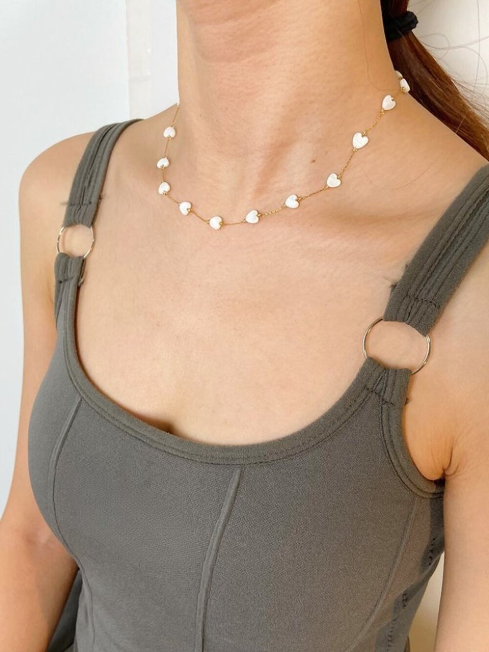 White Heart Choker Necklace Cute Dainty Gold Chain Romantic Y2K Coquette Gift - Picture 3 of 5
